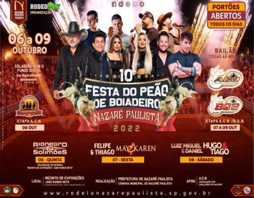 A festa mais aguardada da região, a 10ª Festa do Peão de Boiadeiro de Nazaré Paulista